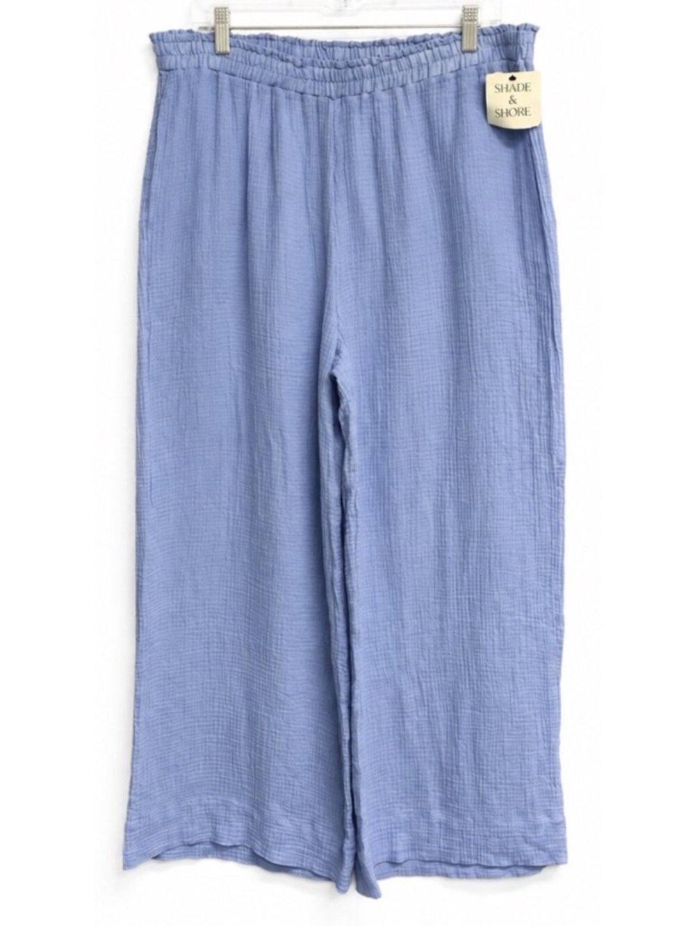 Shade & Shore Powder Sky Gauze Wide Leg Beach Pants Large Cotton Pull-On NEW